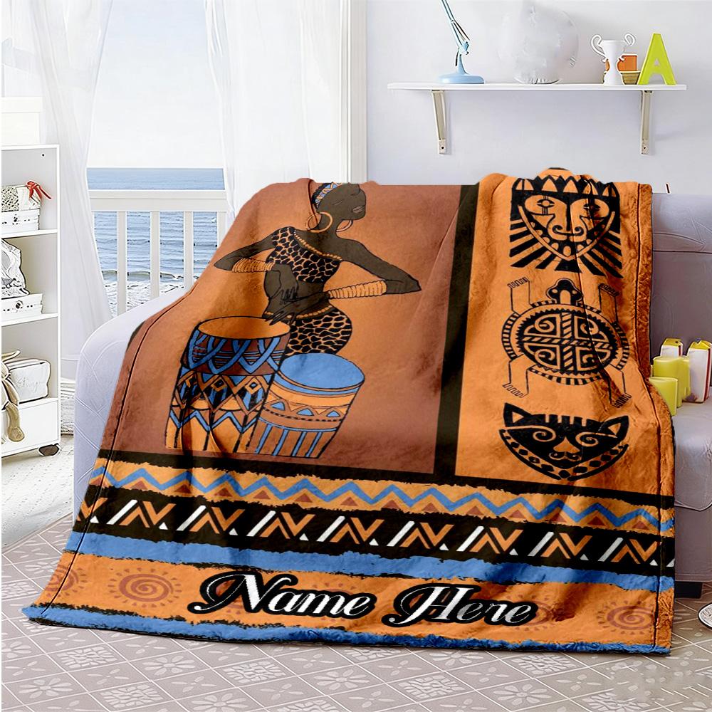African Characteristics Customize Your Name Blanket Cozy Personalized Blanket Comfortable Great for Living Room Bed Livingroom Chair All-Season Use