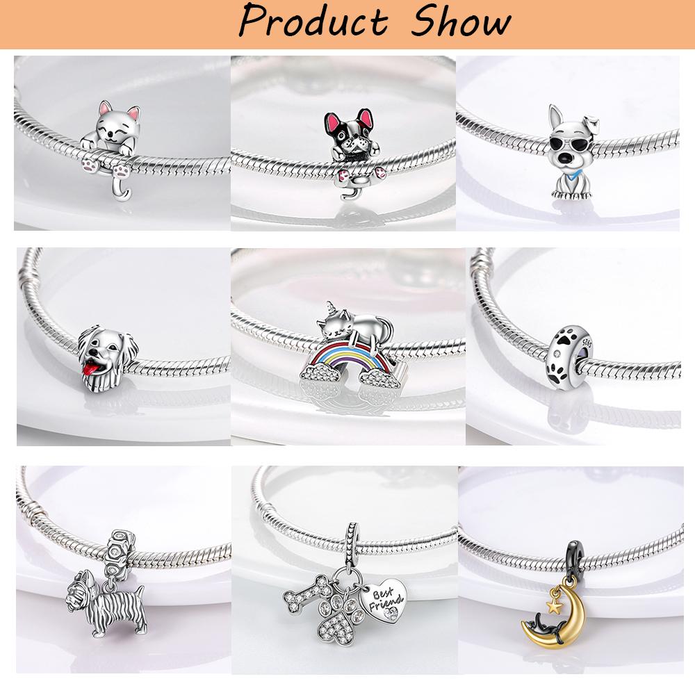 Charms Copper Copper Love Heart Dog Cat Paws Pendant Beads Fit Original Mula Bracelet Diy Jewelry For Women