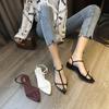 2025 Summer Korean Version Pointed Flat Women's Sandals One-word Thin Strap Flat Heel Cross Buckle Roman Women's Shoes