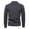 European and American Style Men's Spring Autumn Cardigan Casual Solid Stand Collar Sweater with Pockets