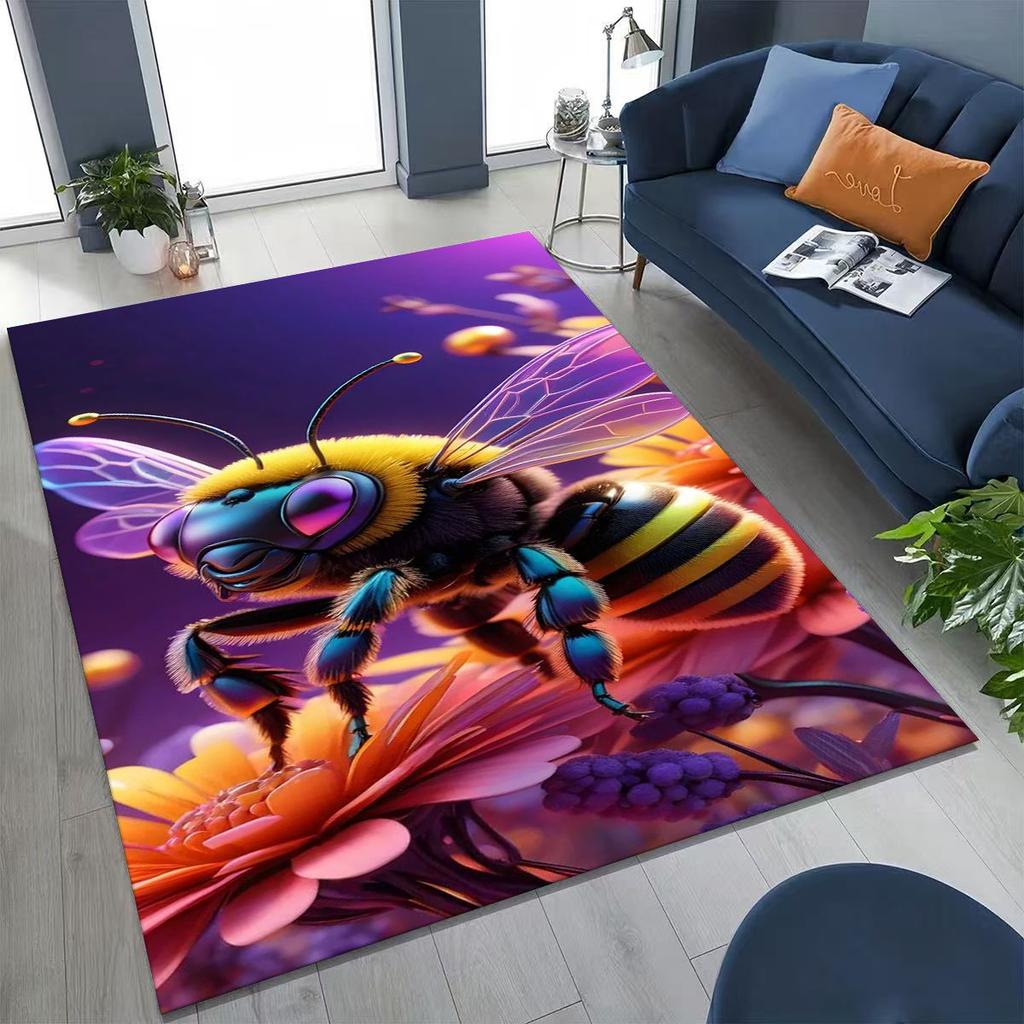Cute Cartoon Bee HoneyBee Insect Art Rug for Bedroom Living Room Sofa Home Doormat Decor,Large Kids Play Non-slip Floor Mat