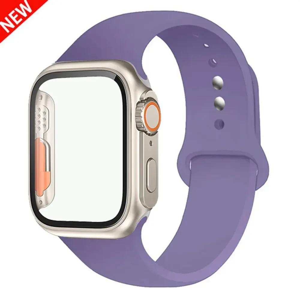 Силиконовый ремешок+Чехол для Apple Watch Band 44 мм 45 мм 41 мм 40 мм Закаленное стекло Cover Изменить на Ultra iWatch Series 9 8 7 SE 6 5 3