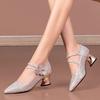 Женские туфли на толстом каблуке с жемчужным бантом и стразами для свадьбы - Весенняя коллекция 2025