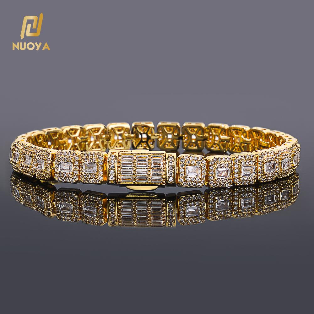 NUOYA Hip Hop Bracelet Gold Plated Iced Out Tennis Chain Mixed Baguette Round Cut Zircon Fine Jewelry for Women