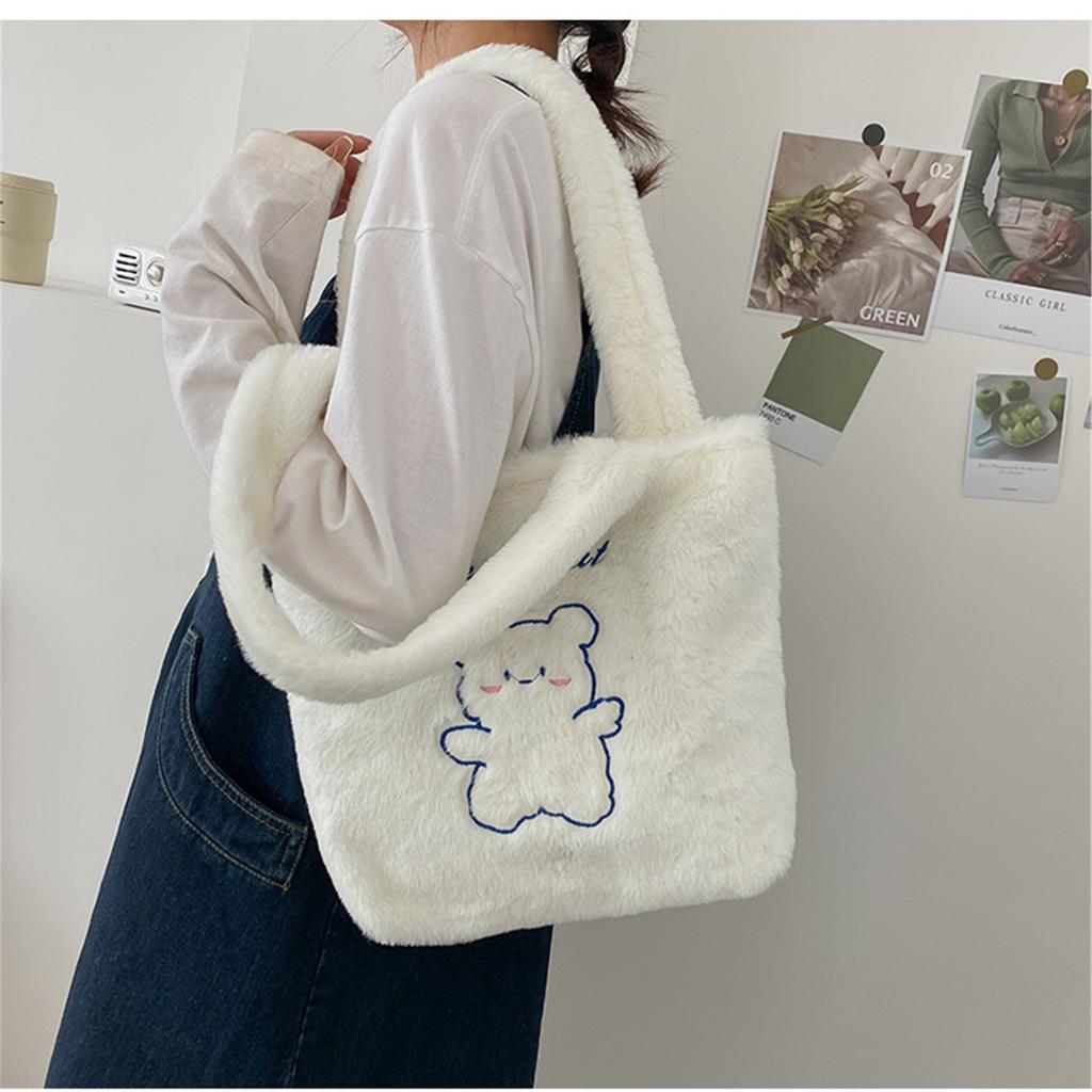 МОДНЫЕ женские сумки на ремне с рисунком медведя, мягкие плюшевые сумки для покупок, модные однотонные сумки большой вместимости, повседневная простая сумка для студентов