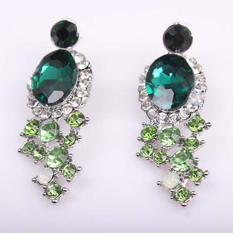 Green Crystal Diamond Short Clavicle Necklace Earrings Set Dress Dinner Banquet Bridal Women's Jewelry