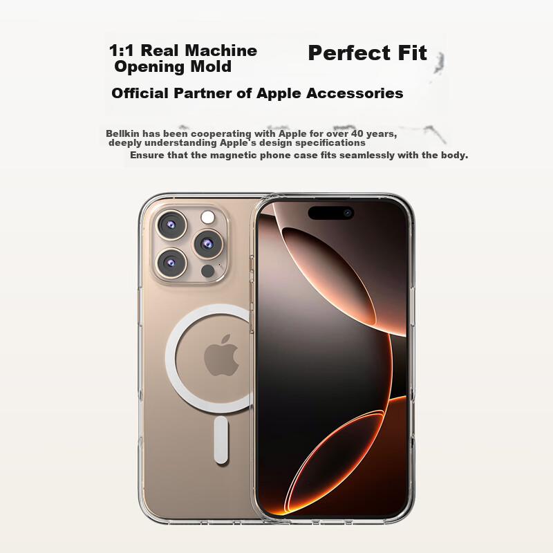 BELKIN IPhone 16 Pro Max Case, Transparent Full Coverage Magnetic Phone Protective Cover for Apple 16 Pro Max, MSA028