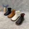 Туфли ручной работы из хлопка в стиле ретро с круглым носком, женские зимние 2024 года, утолщенные зимние сапоги, короткие сапоги на молнии, теплые маленькие кожаные сапоги