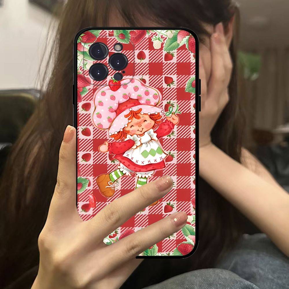 Мультяшная Девочка S-Клубника S-Клубничный Торт Чехол для Телефона Для IPhone 16 Pro Max 15 17 Plus 14 13 12 Mini 11 Черный Чехол