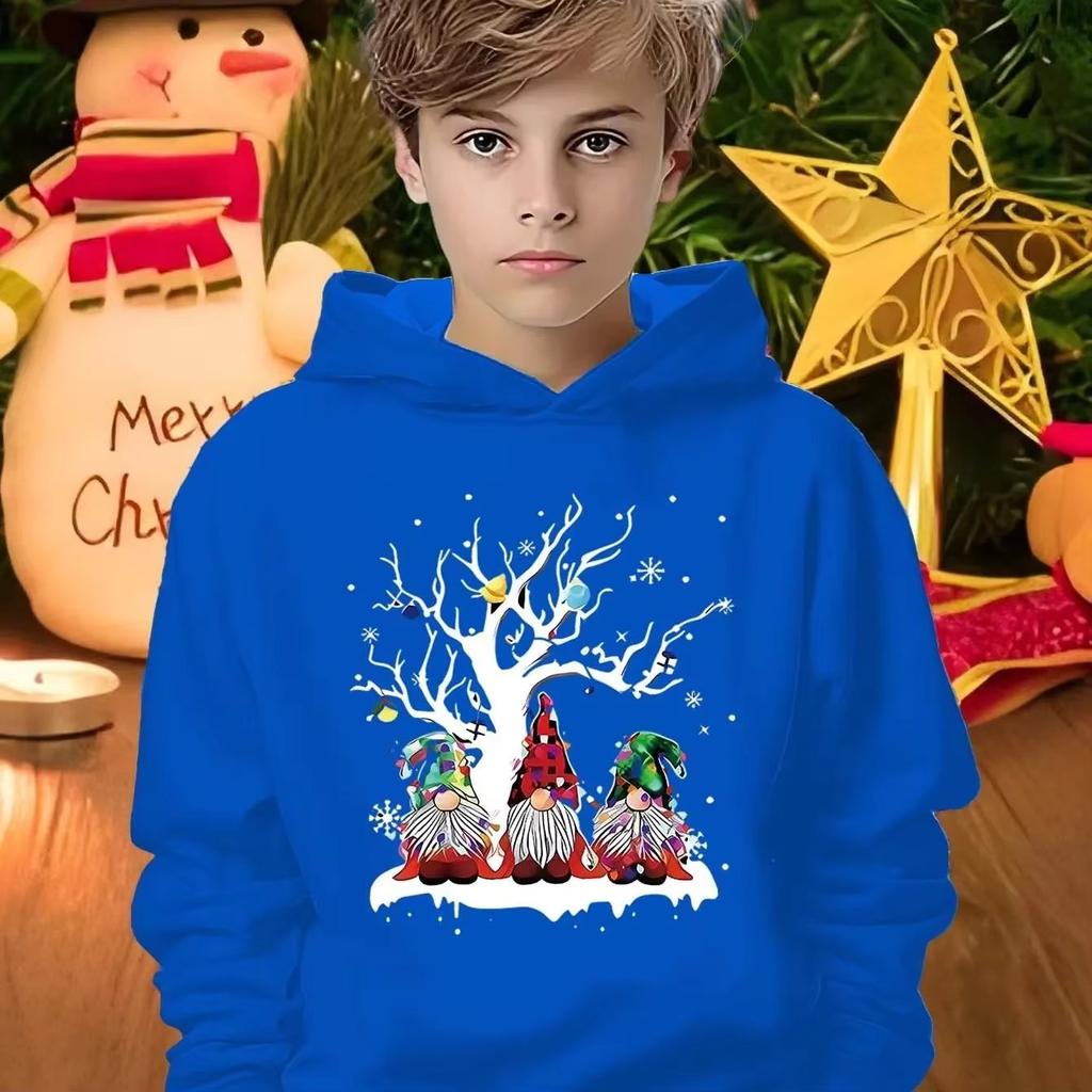 Boys Girls Holiday Cartoon Streetwear Autumn Winter Kids Christmas Hoodie Graphic Print Pullover Sweatshirt