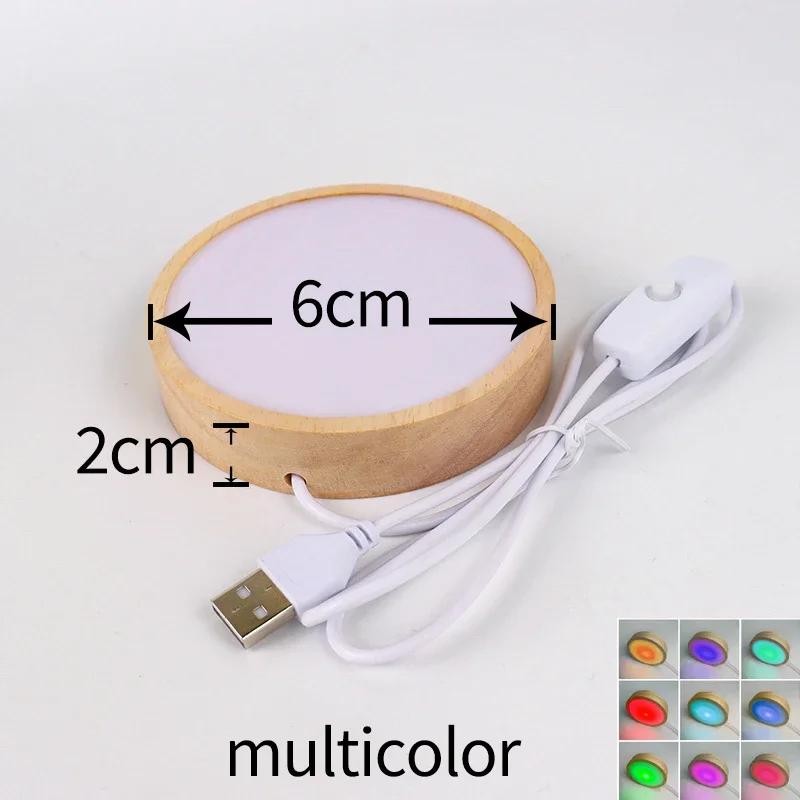 1-4PCS 6/8/10CM Round Wooden LED Night Light Base 3D Decorative Wooden Holder Display Stand Crystals Glass Ball Acrylic Decor