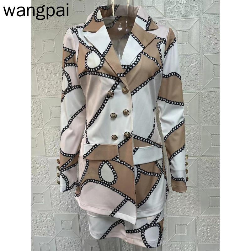 Женский осенне-зимний повседневный костюм с длинными рукавами, куртка с юбкой и принтом, комплект из двух предметов