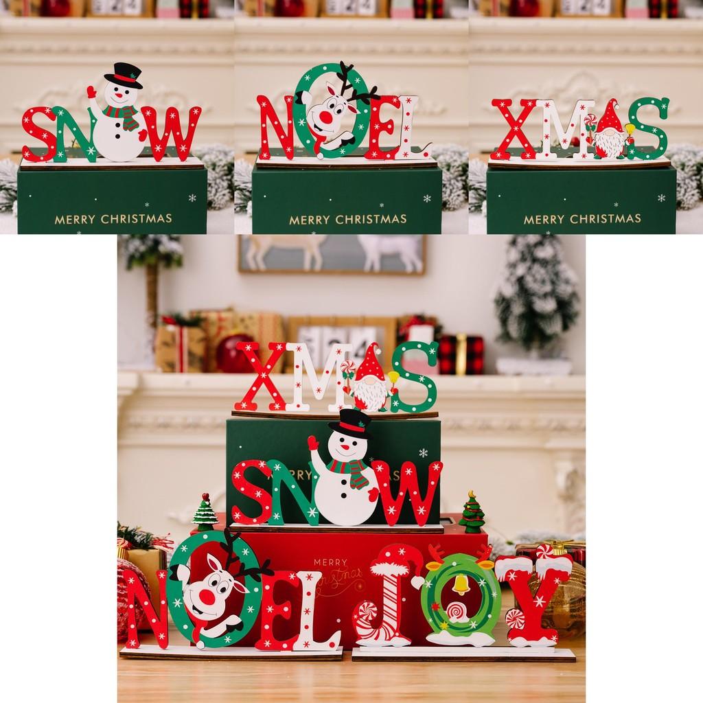 Wooden Christmas Cheerful Desk Decorations Featuring Colorful Santa Snowman Reindeer And