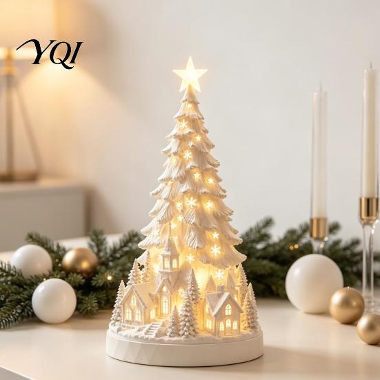 Desktop Decorative Tree LED Light Up Snowy Christmas Tabletop Decoration, Mini Night Festive Room Decoration Light, Indoor Holiday for Living