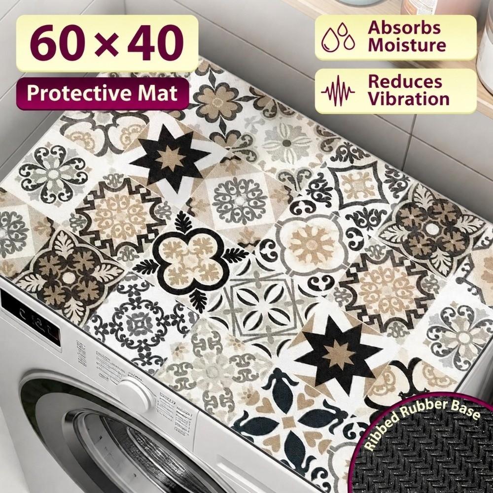 Non Slip Washer Dryer Dust Cover Mat Floral Pattern Bathroom Carpet Laundry Room