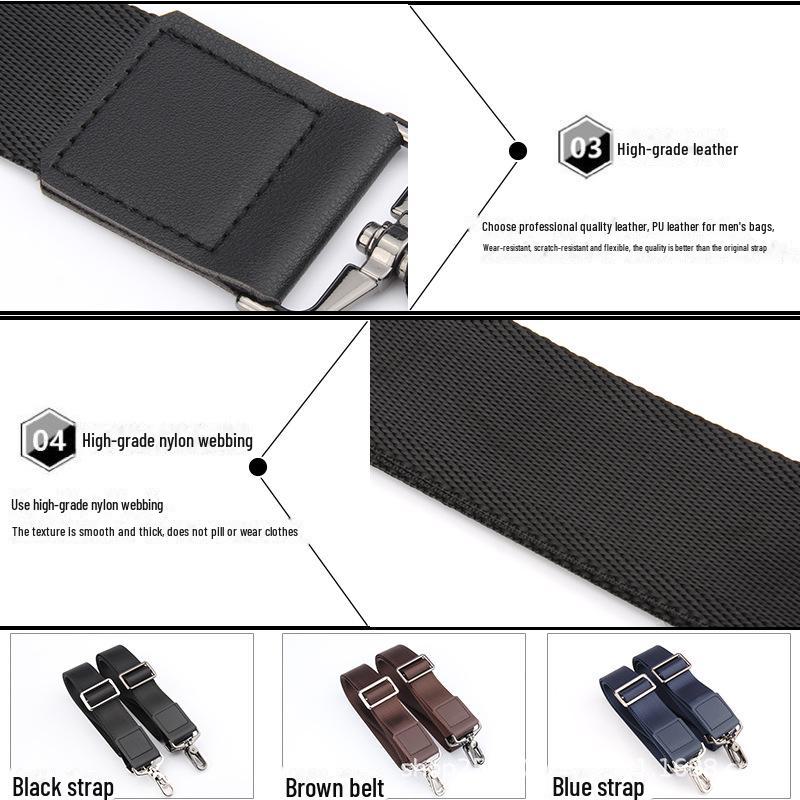 Мужской черный кожаный ремень через плечо для аксессуаров рюкзака и портфеля.