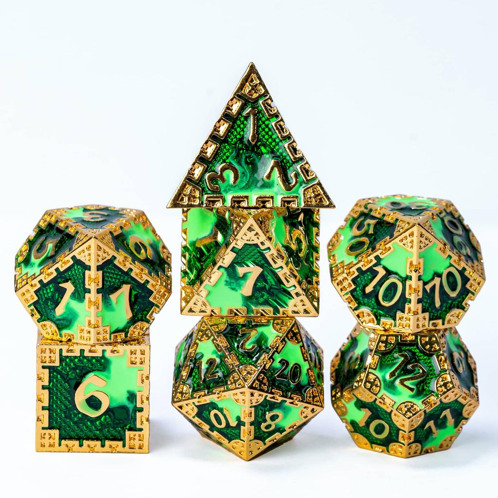 Cusdie DND Металлический Сплошной Набор Кубиков Драконий Узор 7 Штук D4-D20 Многогранные Кубики для Настольной Ролевой Игры D&D Pathfinder Настольные Игры