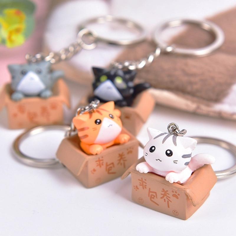 Cute Carton Cat Charm Keychain Mini Animal Keyring Bag Pendant Couple Car Keyholder Backpack Decoration for Women Girl