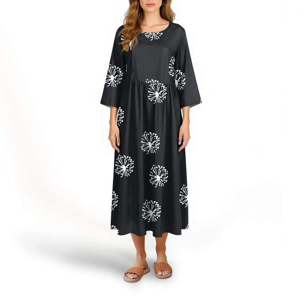Женское модное платье свободного кроя с принтом, круглым вырезом и рукавом три четверти