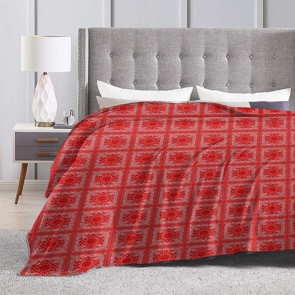 Bandana In Red White Blanket Soft Warm Flannel Throw Blanket Bedspread for Bed Living room Picnic Travel Home Sofa