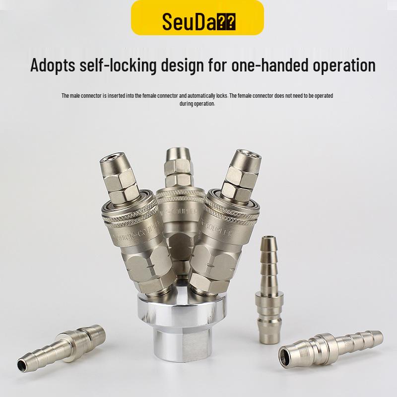 C-Type Pneumatic Stainless Steel Quick Coupler, Self-Locking High Pressure Air Compressor Accessories, 1/2" Male & Female Tee