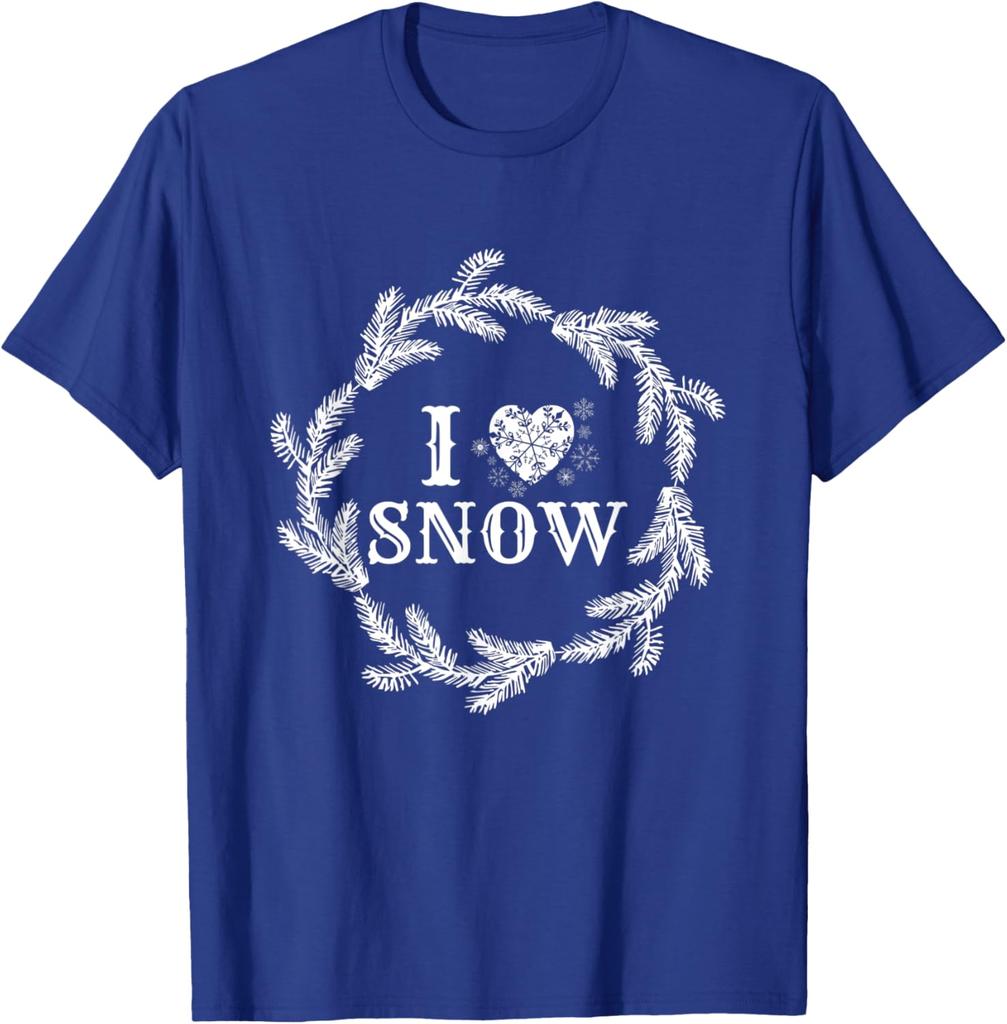 I Love Snow Wreath Winter Snowflake Graphic TShirt Casual Short Sleeve Tee