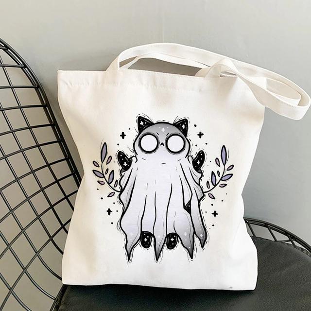 Cat Shopping Canvas Womens Bag Casual Large Capacity Shoulder Bags Reusable Shopper Tote Bags Fashion Harajuku Ulzzang Handbags