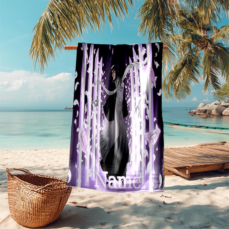 Personalized customized proof beach towel with Byakuya Kuchiki pattern - soft, absorbent, quick-drying, perfect swimming, camping&bathing