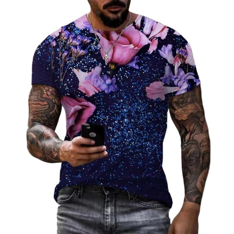 Hot Sale Summer Fashion Colorful Glitter 3d Printed Men T-Shirt Unisex Casual Trendy Oversize Men’s Short Sleeve O Neck Tops