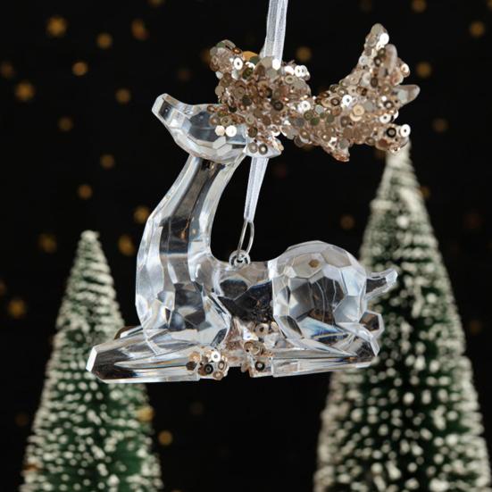 Рождественский орнамент прозрачный акриловый кристалл блестки олень дерево колокольчик звезда венок кулон праздник
