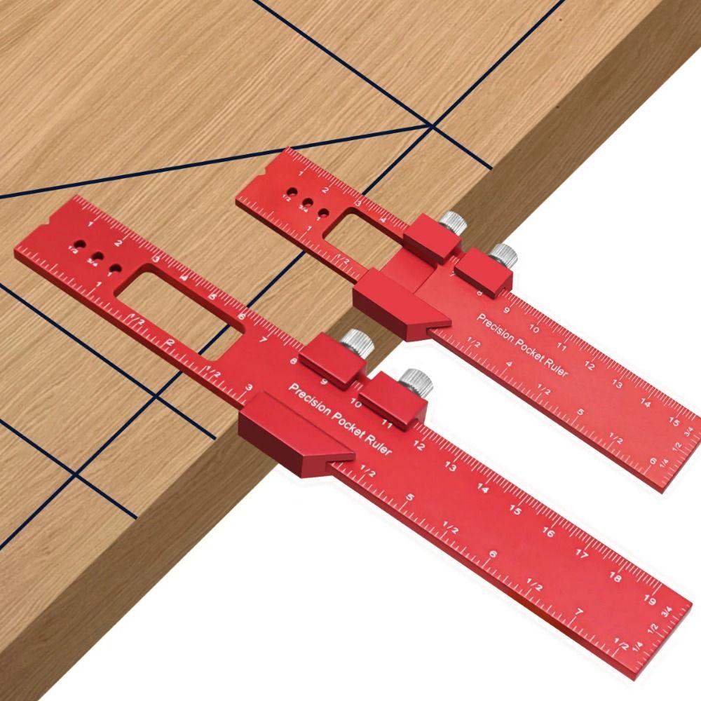 With Slide Stop Metric Measuring Tool Aluminum Alloy Hole Punching Ruler Woodworking
