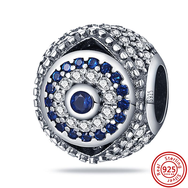 Подлинный кулон из стерлингового серебра S925 с синими глазами демона в виде ладони, круглые бусины, подходит для оригинального браслета с подвесками, женские ювелирные изделия