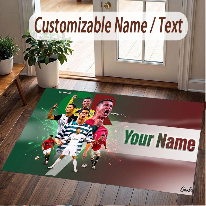 Custom Rug Cristiano Ronaldo Pattern Print Name Text Soft Non‑Slip Floor Carpet for Home Indoor Decoration