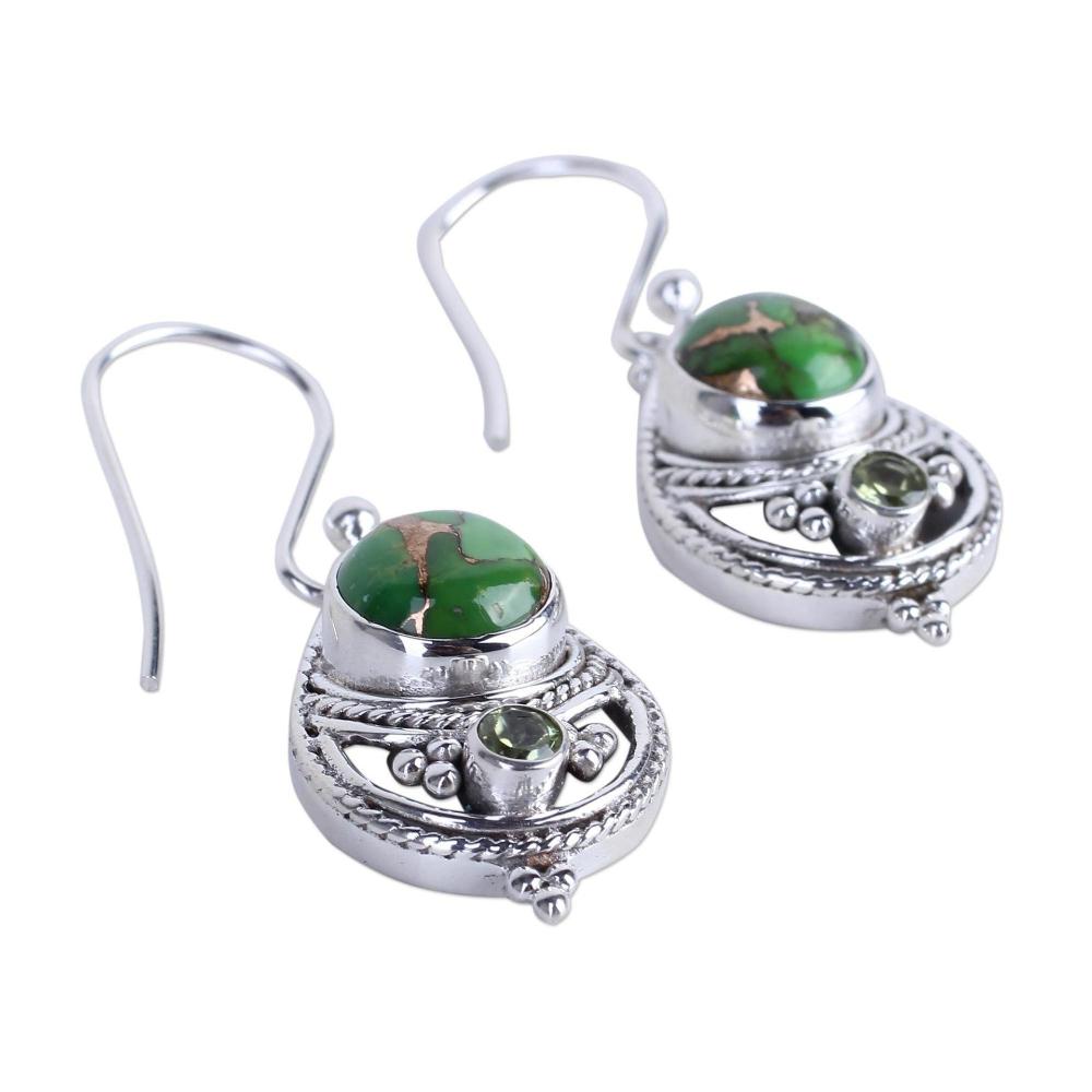 Vintage Dangle Boho Natural Gemstone Turquoise Earrings 925 Silver Hook