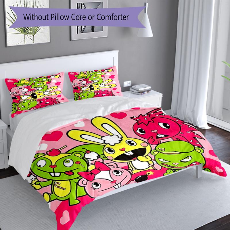 3pcs Happy Tree Friends3 pattern bedding set duvet cover set includes duvet cover &pillowcases, perfect all season bedroom decoration & gift