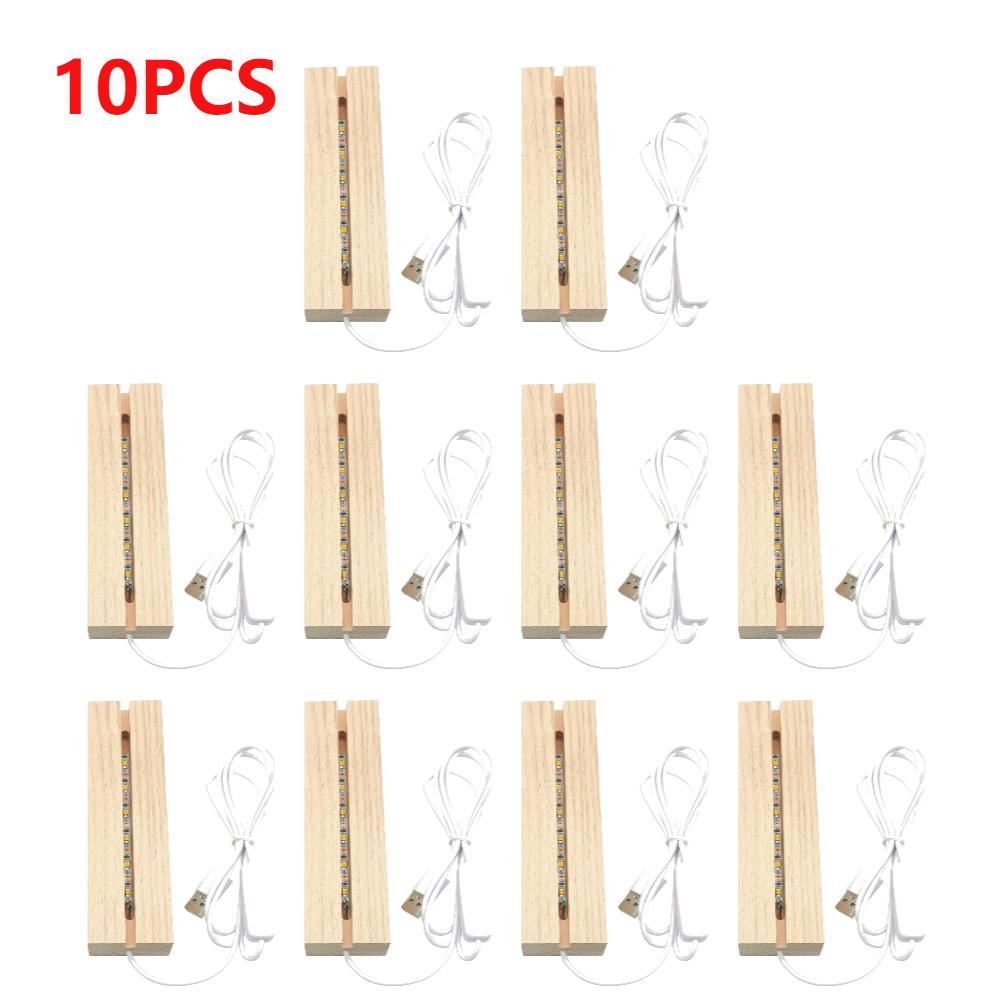 1-10pcs Rectangle Solid Wooden LED Base Strip Luminous Base USB Lighted Stand for Resin Letter Lamp Glass Resin Art