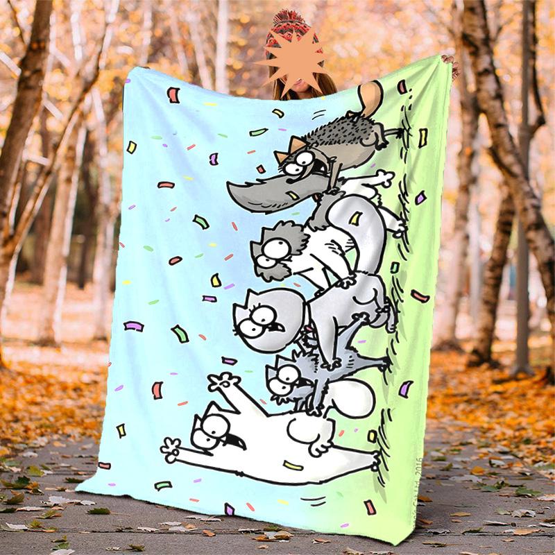 Simon'S Cat Flannel Blanket Soft Warm All-Season Throw, Design for Camping, Car Travel, Hiking Sofa, Bed, Office Perfect Gift for Parties
