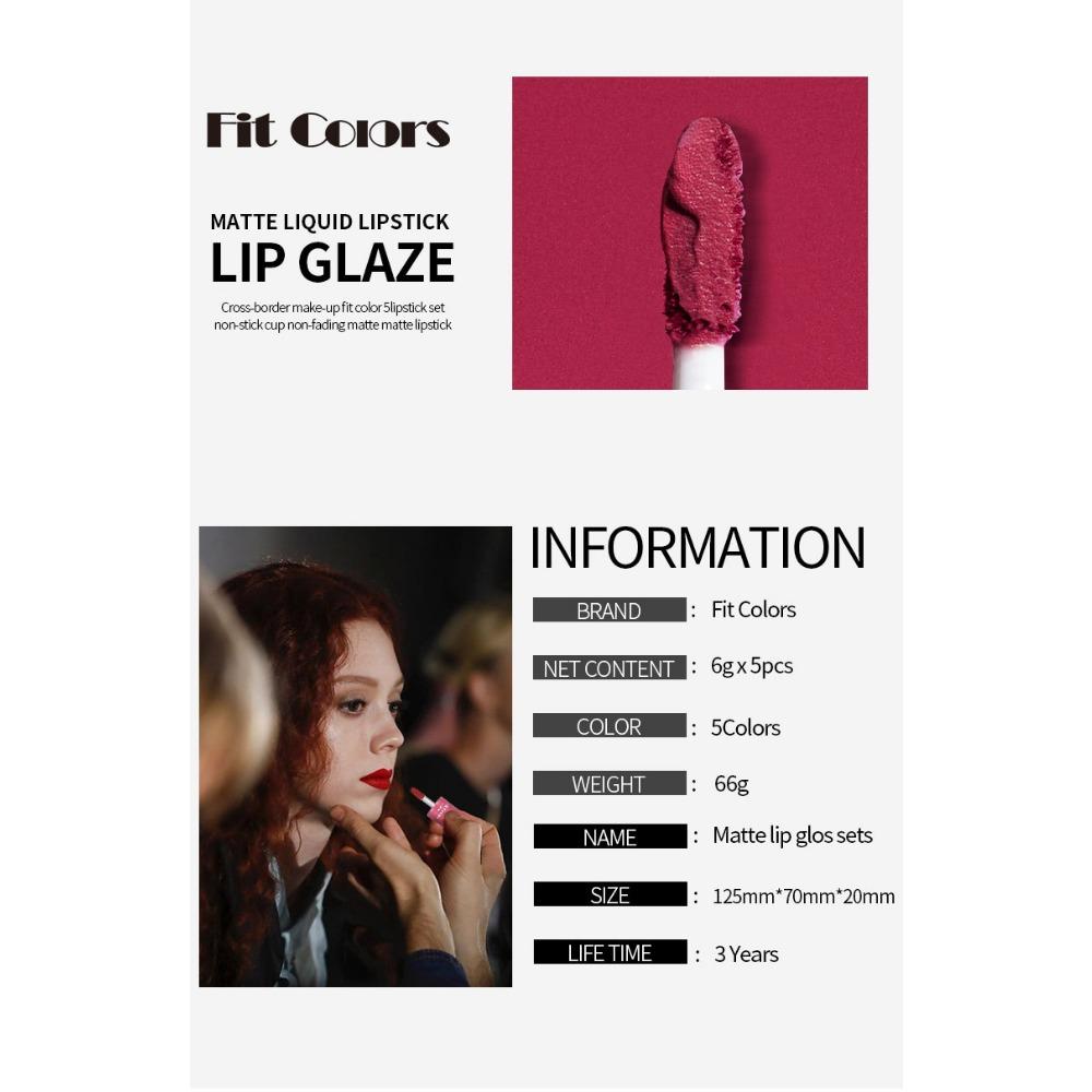 Fit Colors Mini Capsule Lip Gloss, 5-цветный набор, бархатная матовая чашка, жидкая помада Show Color