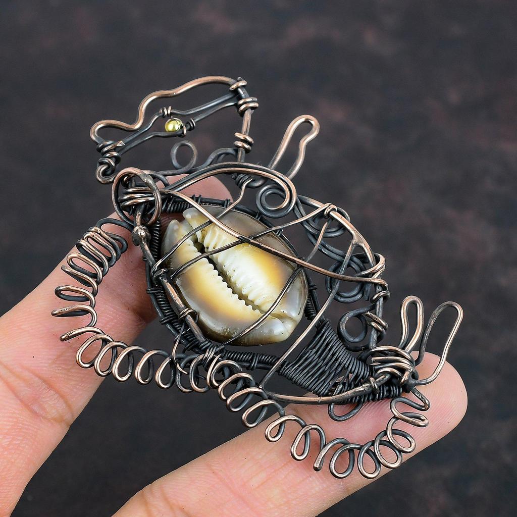 Подвеска из ракушки каури, медная проволочная обертка, подвеска с драгоценными камнями, подвеска в виде кролика, медная бижутерия ручной работы, совершенно новая подвеска, подарки для матери