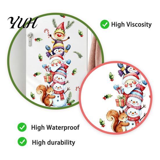 Holiday Window Clings Christmas Wall Stickers with Snowman Santa Claus Elf Patterns, Peel And Stick Watercolor Cartoon Indoor Outdoor Ornaments Decals