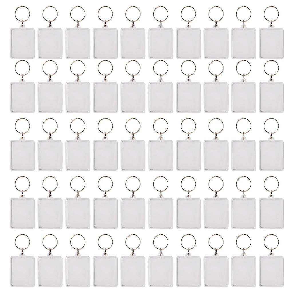 50 шт. Брелок для ключей с фоторамкой, прямоугольный, прозрачный, цепочка для ключей, брелок, подвеска-держатель для фото