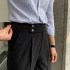 Men's Solid Color Double Button Drape Pants High Waist Straight Casual Suit Pants