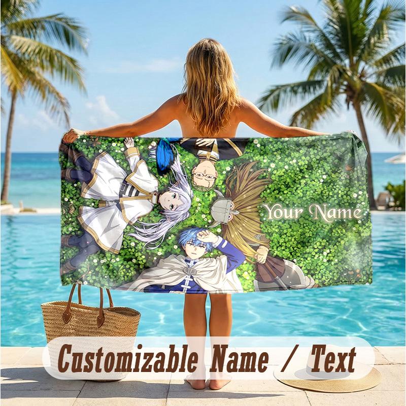 Custom Text Beach Towel, Soft Absorbent Swimming Multi-use TowelFrieren Beyond Journey's End