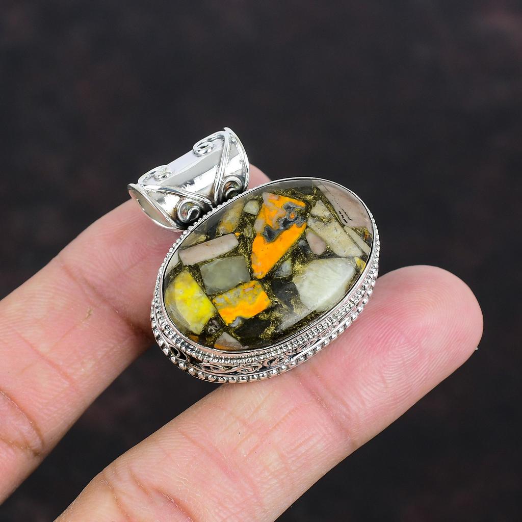 Медный кулон с яшмой-шмелем, подвеска из драгоценного камня, серебряный кулон 925 пробы, винтажный кулон ручной работы, подарок на годовщину, подвеска с камнем по рождению