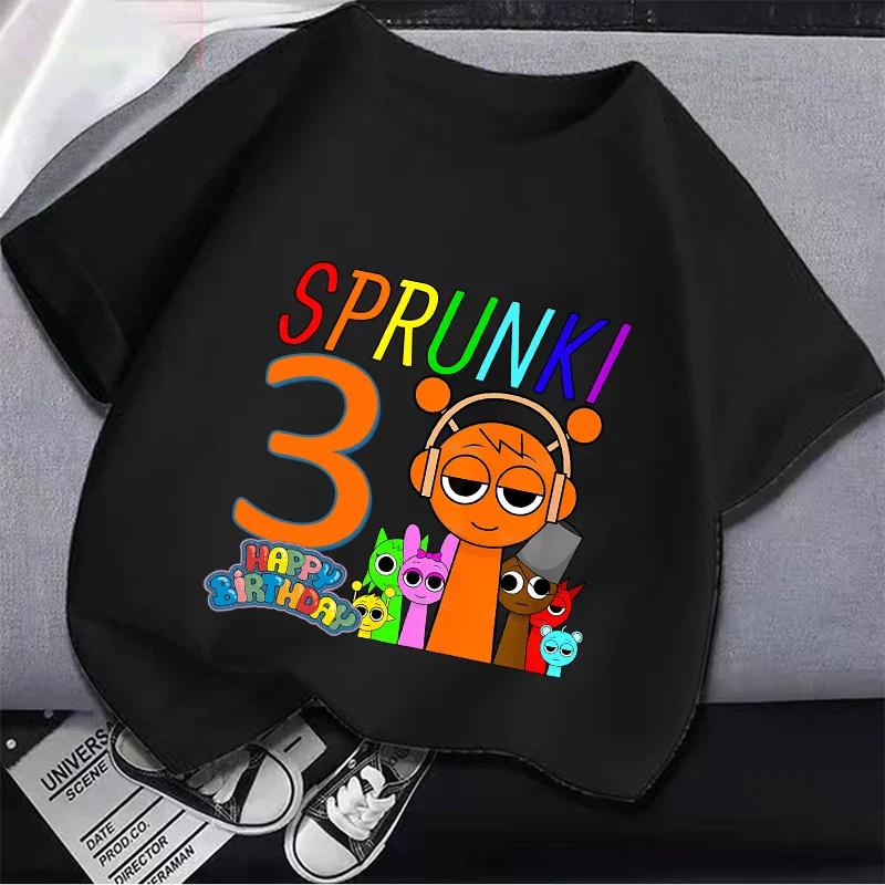 Sprunki Футболка на день рождения для мальчиков и девочек 1-9 лет Incredibox Хлопок Детская одежда Милый мультяшный игровой графический принт Топы Подарок на вечеринку