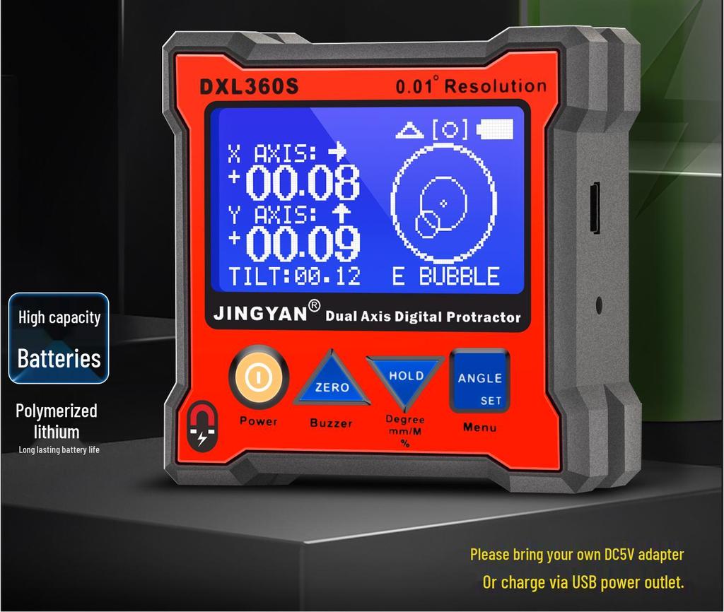 Высокоточный цифровой двухосевой угломер Jingyan DXL360S с литиевой батареей