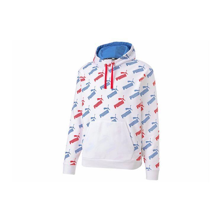 Puma Пуловер с капюшоном с усиленным логотипом и полным принтом, повседневная спортивная толстовка, мужская толстовка белого цвета 582795-62