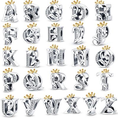 Стерлингового Серебра 925 пробы Корона Буква Алфавит AZ Шарм Бусины Подходит Оригинальный Браслет Подвеска Женщины DIY Имя Изящные Ювелирные Изделия Подарок