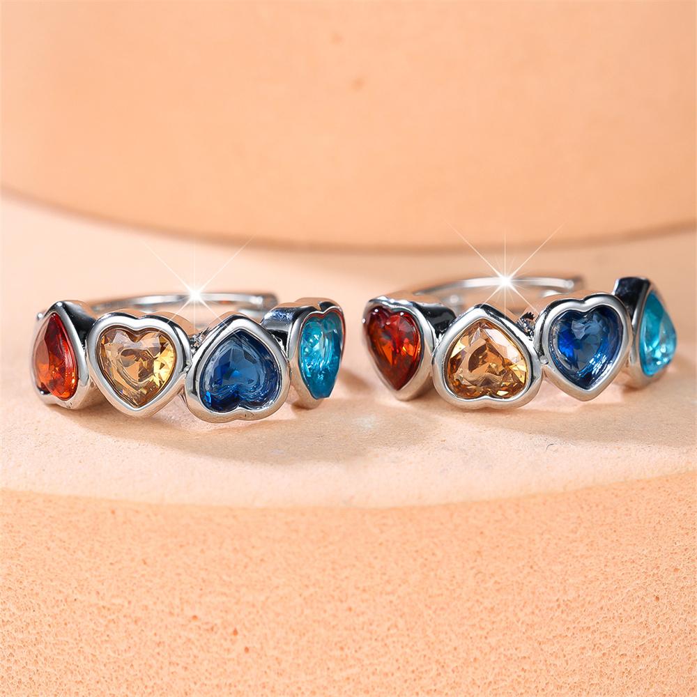 Trendy Rainbow Zircon Love Heart Stone Hoop Earrings For Women Vintage Silver Color Ear Buckle Wedding Jewelry Mother's Day Gift