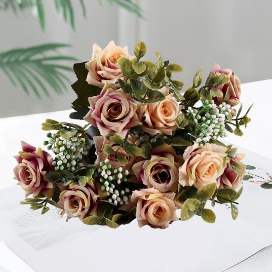 Красочный искусственный букет роз с зелеными листьями, вьющимися краями, реалистичный многоразовый неувядающий домашний свадебный букет, искусственный цветок для невесты, секс-одежда для взрослых